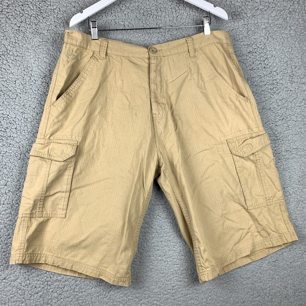 VTG Miskeen Cargo Shorts Khaki Ripstop Long Size 40 Men's (38 Actual) *TEAR READ